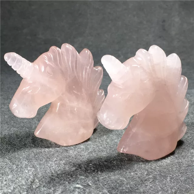 2'‘ Natural pink rose quartz unicorn skull hand carved crystal reiki healing 1pc