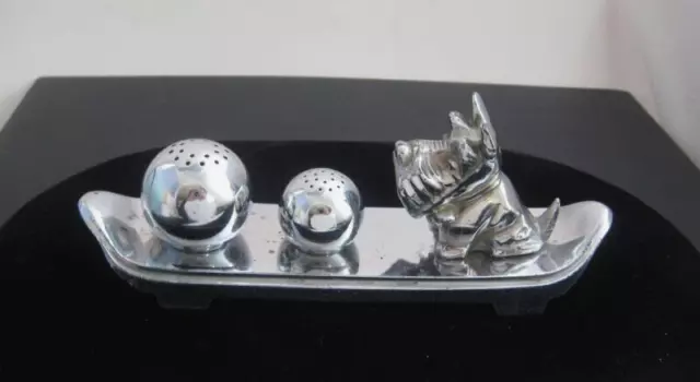 Vintage Scottie Dog Salt & Pepper set silvertone Made in Japan