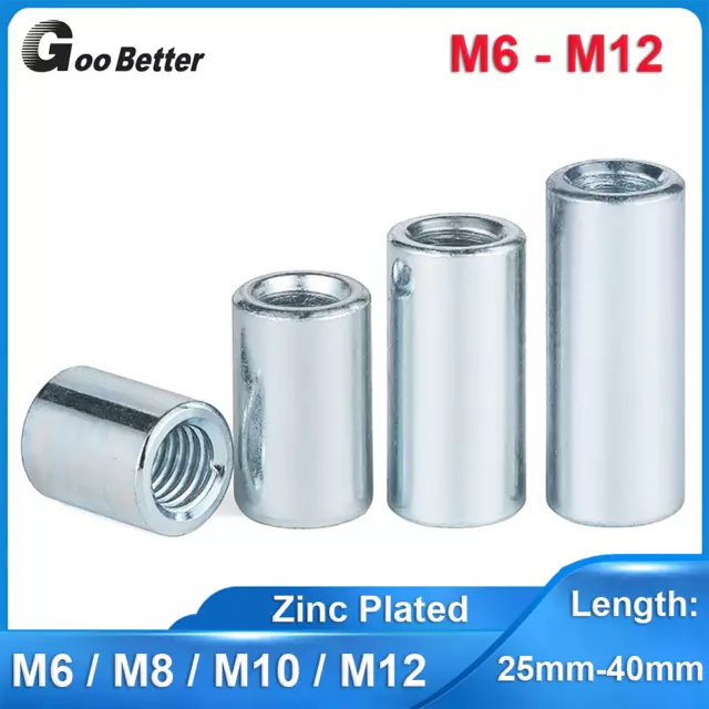 M6 M8 M10 M12 Round Long Nuts Zinc Plated Connector Threaded Rod Bar Stud Nut