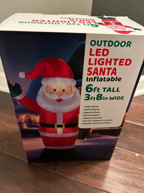 Inflatable Santa 6' Tall - 3' 8" Wide Blow Up Christmas Decor LED Lighted NIB