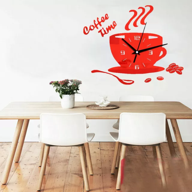 Wall Clock Living Room DIY Kitchen 3D Coffee Cup Shaped Modern Home Decoration