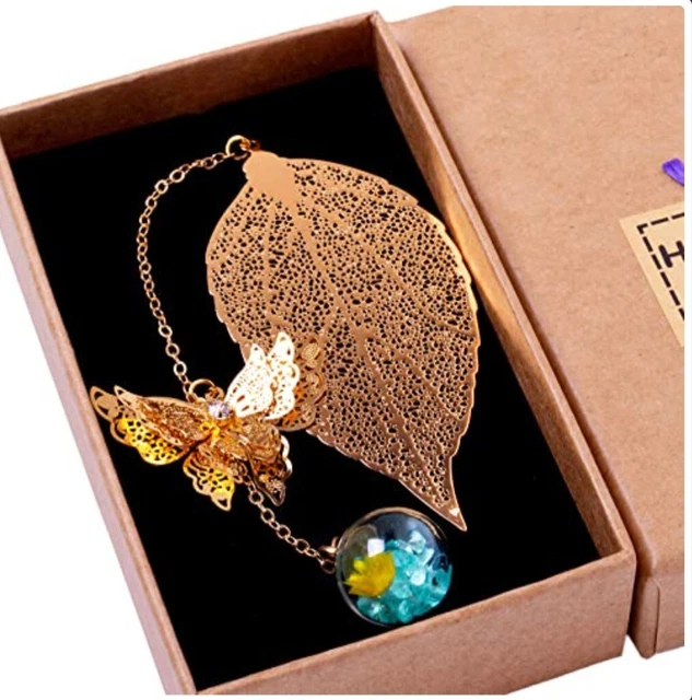 Gold/Grüner Schmetterling + Blattlesezeichen. NEU! Handgefertigt