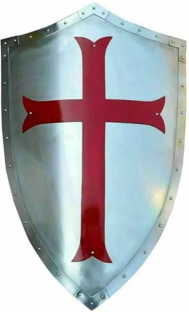 Medieval Crusader Red Cross Shield 18G Steel Templar Knight Warrior Shield Gift