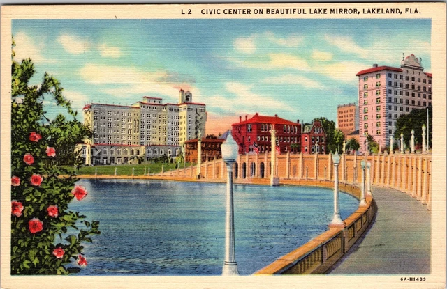 Lakeland FL-Florida, Lake Mirror, Civic Center Vintage Postcard