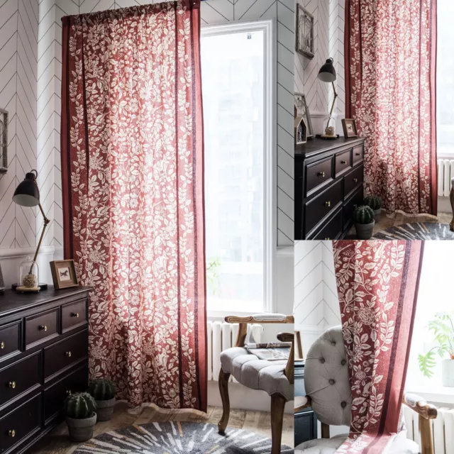 Boho Floral Print Curtain Living for Room  Window Treatment Drape