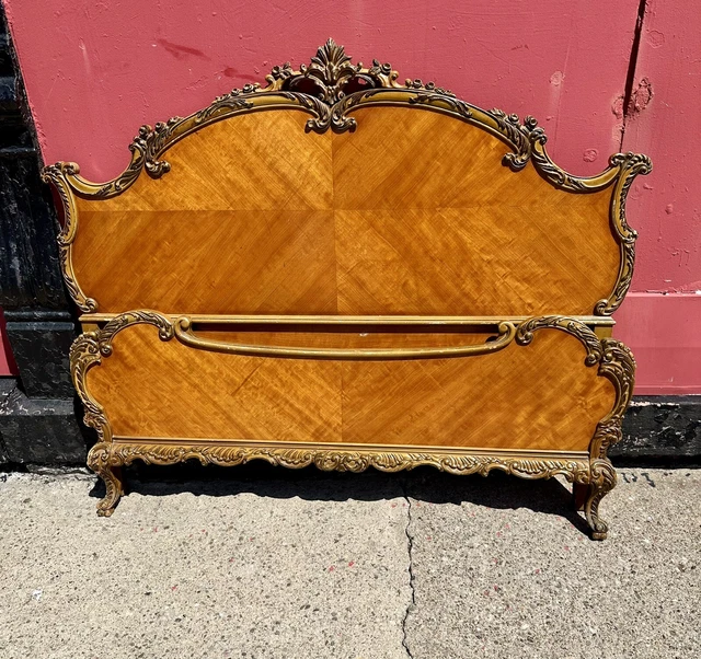 RARE 1930’s FRENCH Satinwood Full size Bed 50” tall x 60” Shipping👍