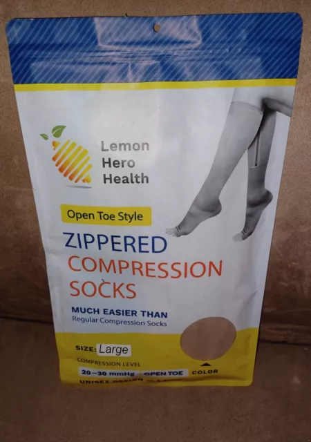 LEMON HERO HEALTH Zippered Compression Socks Open Toe Large 20-30 mmHg ...