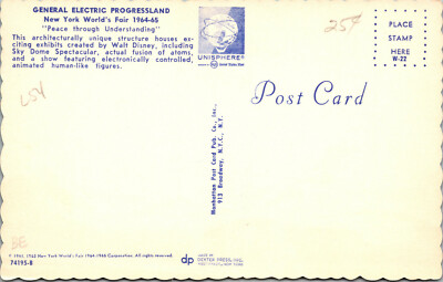 NEW YORK WORLD�S Fair General Electric Progressland 19641965 Postcard