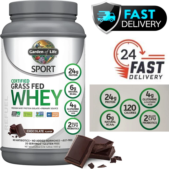 Garden of Life SPORT Grass Fed Whey Protein Powder, Chocolate, 24g, 16.9oz