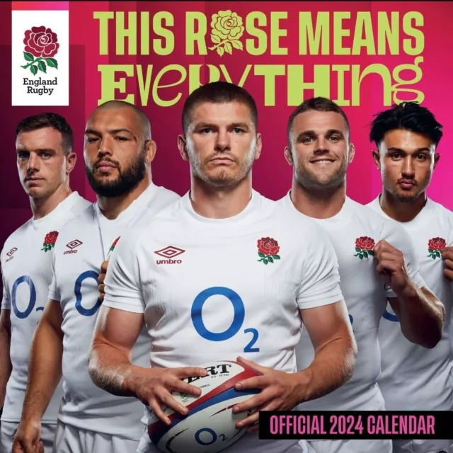 2024 CALENDAR ENGLAND Rugby Union Month to View Square Wall Hanging