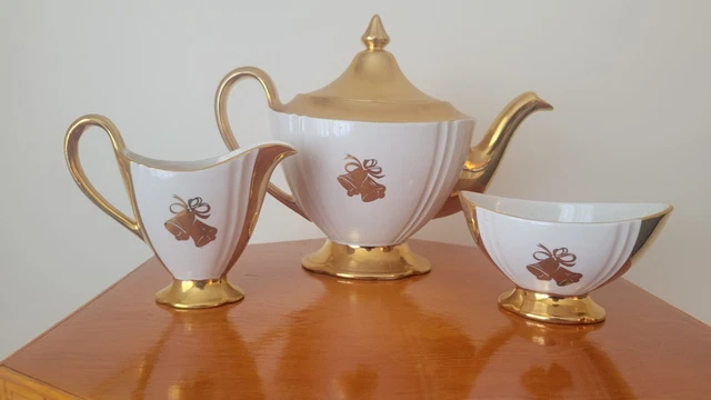 vintage royal winton grimwades Gold Teapot Sugar Creamer Set 2