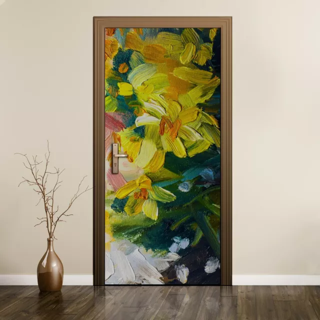 Calcomanía extraíble para puerta pegatina mural decoración del hogar pintura abstracta flores florales