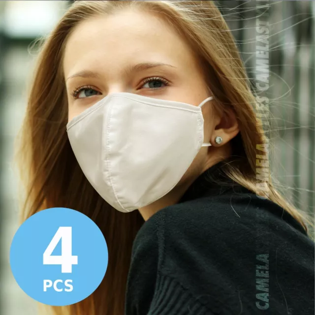 4 pcs 100% Cotton Adult Face Mask waterproof - Reusable Washable Unisex white