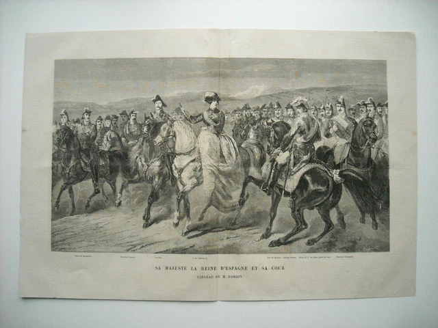 Gravure 1861. Sa Majeste La Reine Isabelle Ii, Et Sa Cour. Tableau De M. Porion.