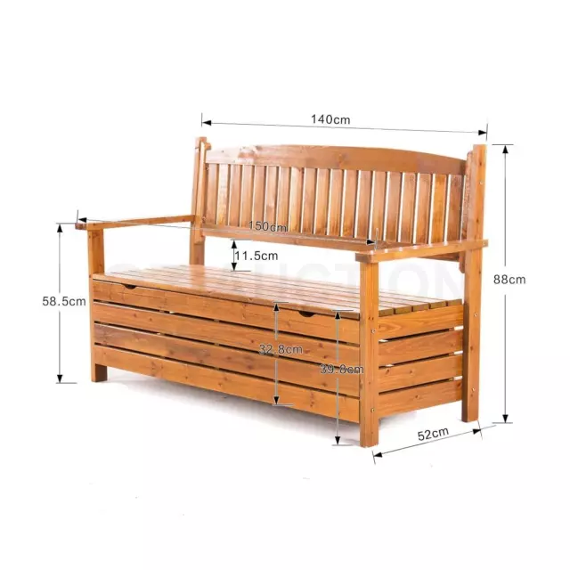Wooden Outdoor Storage Bench Garden Chair Box 3 Seat Chest Furniture Timber 1.5m 2