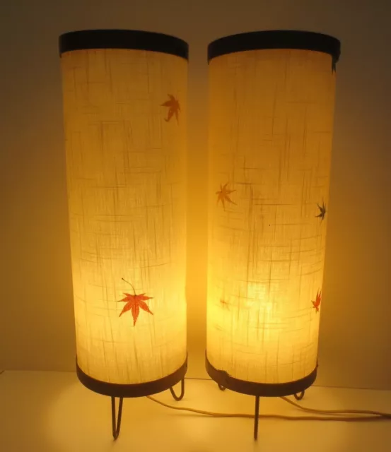 MCM Fiberglass Tall Column Lamps -Maple Leaves - Tripod Hairpin Legs