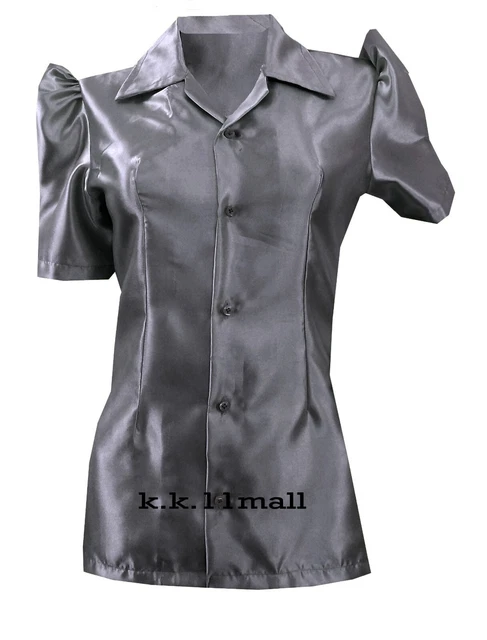 Mezza Manica Camicia Grigio Colore Raso Puff Maniche/Blouse Top per Bambine S80