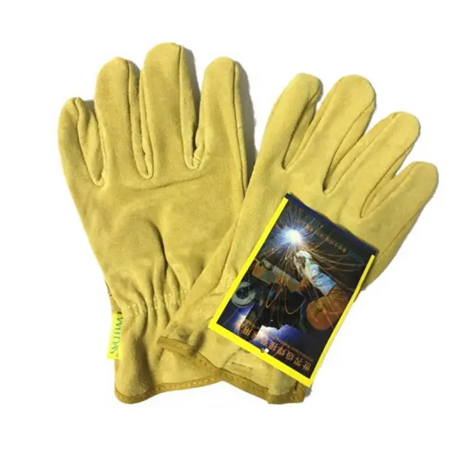 Welding Protective Gloves Welder Gauntlet Flame Resistant Light Yellow