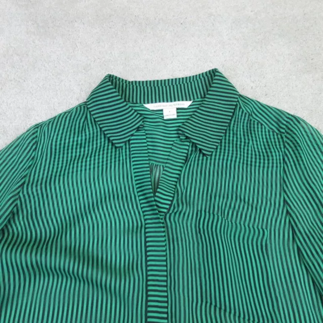 Diane von Furstenberg Shirt Womens 6 Green Stripes Lorelei Two Silk Blouse Sheer 2
