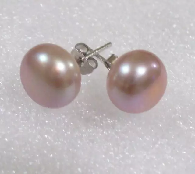 STUD EARRINGS Authentic ROUND Freshwater PEARL Lilac Lavender 925 SILVER UK