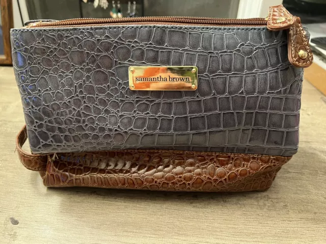 Samantha Brown Bag Makeup Cosmetic Bag Purse Wristlet Faux Leather