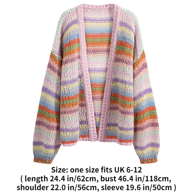 Femme Arc-en-Ciel Rayé Cardigan Pull Tricot Multicolore Desseré Souple