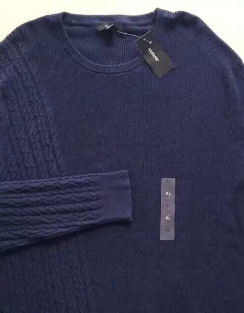 Alfani Mens XL Neo Navy Geo Stitch Crew Neck Long Sleeve Sweater