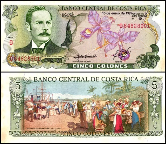 Costa Rica 5 Colones, 1992, P-236e.3, UNC, Series D