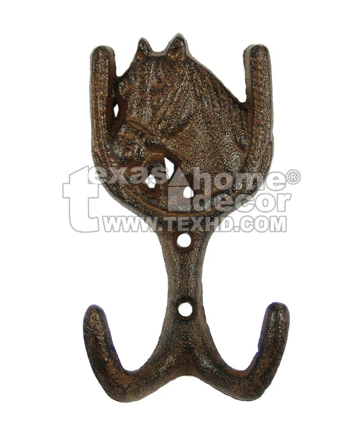 Horse Head Horseshoe Double Hook Western Rustic Ranch Cast Iron Coats Towels