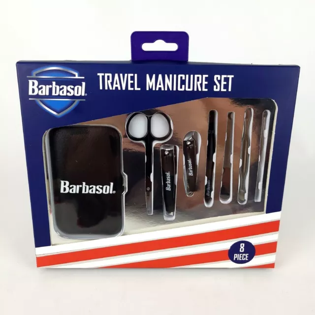 Barbasol 8 Piece Travel Manicure Set Scissors File Tweezer Case etc Ships FREE