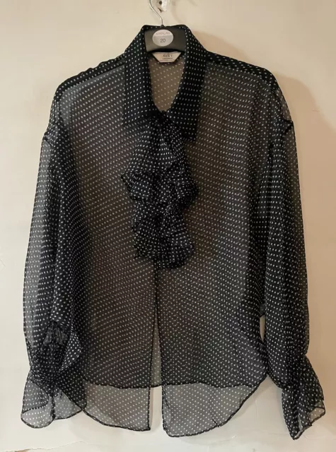 Next Size Large 18 20 Sheer Floaty Black Polka Dot Blouse With Ruffle Detail