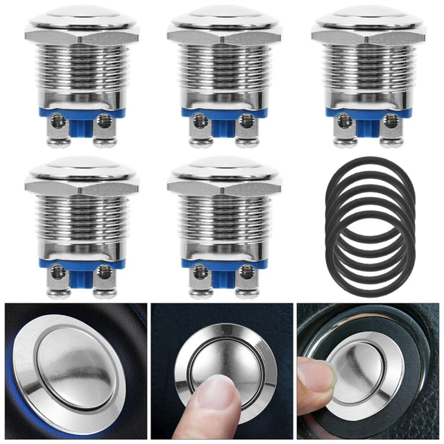 5 pz pulsante di avvio luce momentanea rotonda 12 V metallo