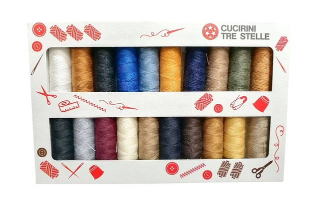 Set Box 20 Filati Per Jeans Curicini Tre Stelle - 20 Bobine Da 50 Metri