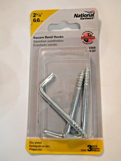 Stanley National Hardware N120-337 V2030 Square Bent Hook, 2-5/8", 3 pack