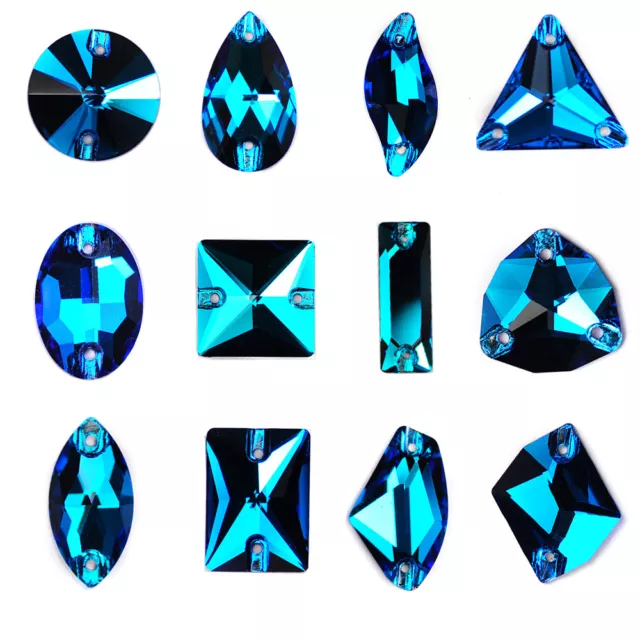 Mixed Shape Blue Zircon Crystal Sew On Rhinestone Flat Back Sewing Glass Bead K9