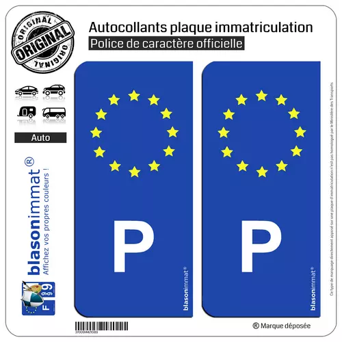 2 Stickers autocollant plaque immatriculation P Portugal - Identifiant Européen