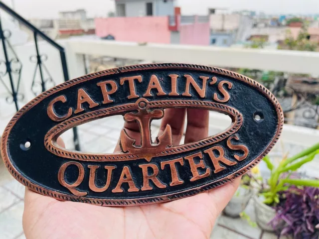 Antique Brass Captains Quarters Oval Sign with Anchor 8" MARINE CHRISTMAS GIFT