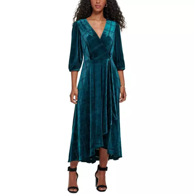 Calvin Klein Womens Green Velvet Faux Wrap Formal Evening Dress Gown 4 BHFO 0205