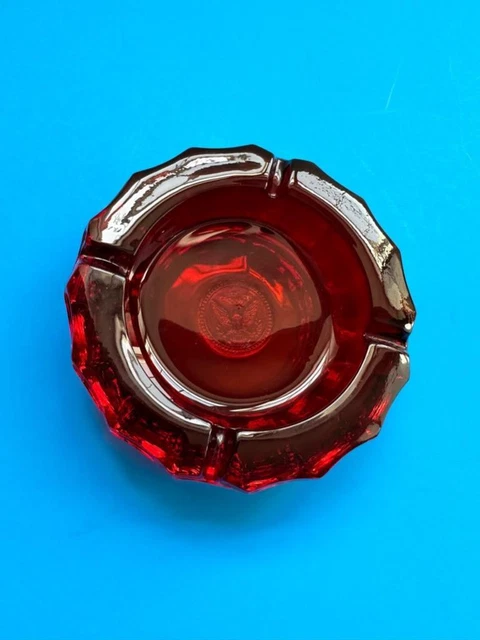 Vintage 1887 Fostoria Ruby Red Heavy Glass 5" Ashtray Eagle Emblem Bicentennial