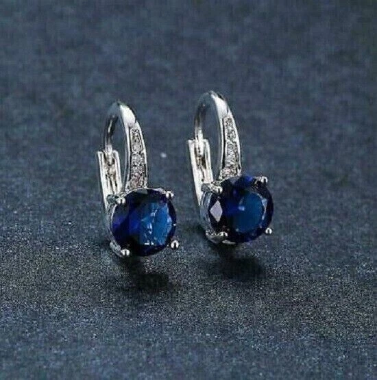 2.00ct Lab Created Round Sapphire & Diamond Dangle Earrings 925 Sterling Silver
