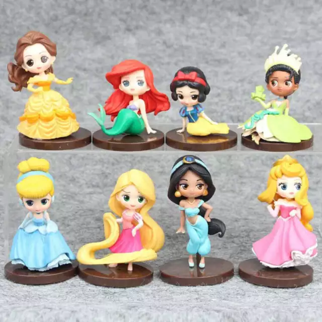 8Pcs Disney Princess Belle Snow White Cinderella Action Figure Toy Cake Topper