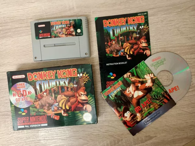 Donkey Kong Country Boxed + Go Ape CD ~ Super Nintendo SNES Retro Cartridge PAL