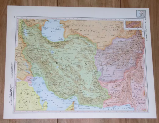 1951 Original Vintage Map Of Iran Kuwait Afghanistan Verso Northern India Nepal