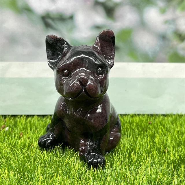 1pc Natural garnet  French bulldog dog skull hand carved Quartz Crystal healing