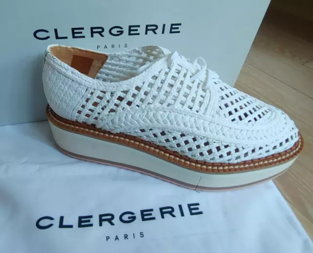 Clergerie White Raffia Loafer Oxford Shoe Size 37 - US size 7