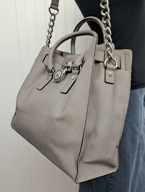 MICHAEL KORS HAMILTON Gray Saffiano Leather Satchel Bag Carryall Tote Purse