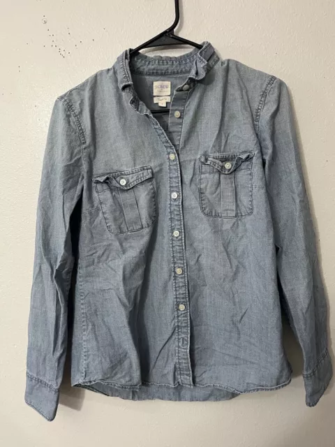 J Crew The Perfect Shirt Womens Small Blue Chambray Button Down Pockets Cotton