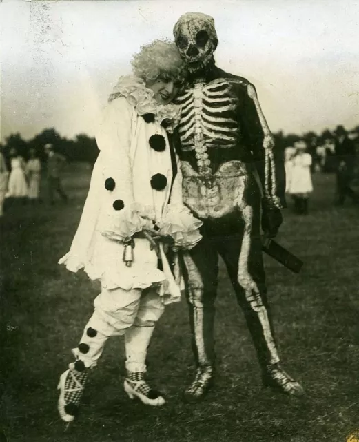 Vintage Halloween Clown & Skeleton Photo 701b Oddleys Strange & Bizarre