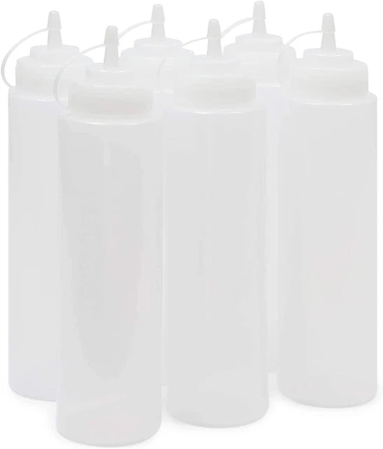 Botellas de Plástico Para Apretar Condimentos (Transparente 32 Oz, Paquete de 6)