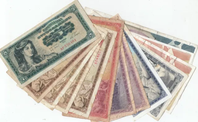 Lot of 13 Yugoslavian banknotes paper money 1965 - 1993